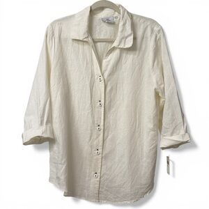 Hot Cotton by Marc Ware Linen Cotton Tunic Shirt White L Made in USA Lagenlook